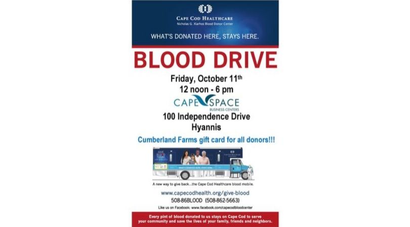 Blood Drive Friday October 11th at CapeSpace Flier