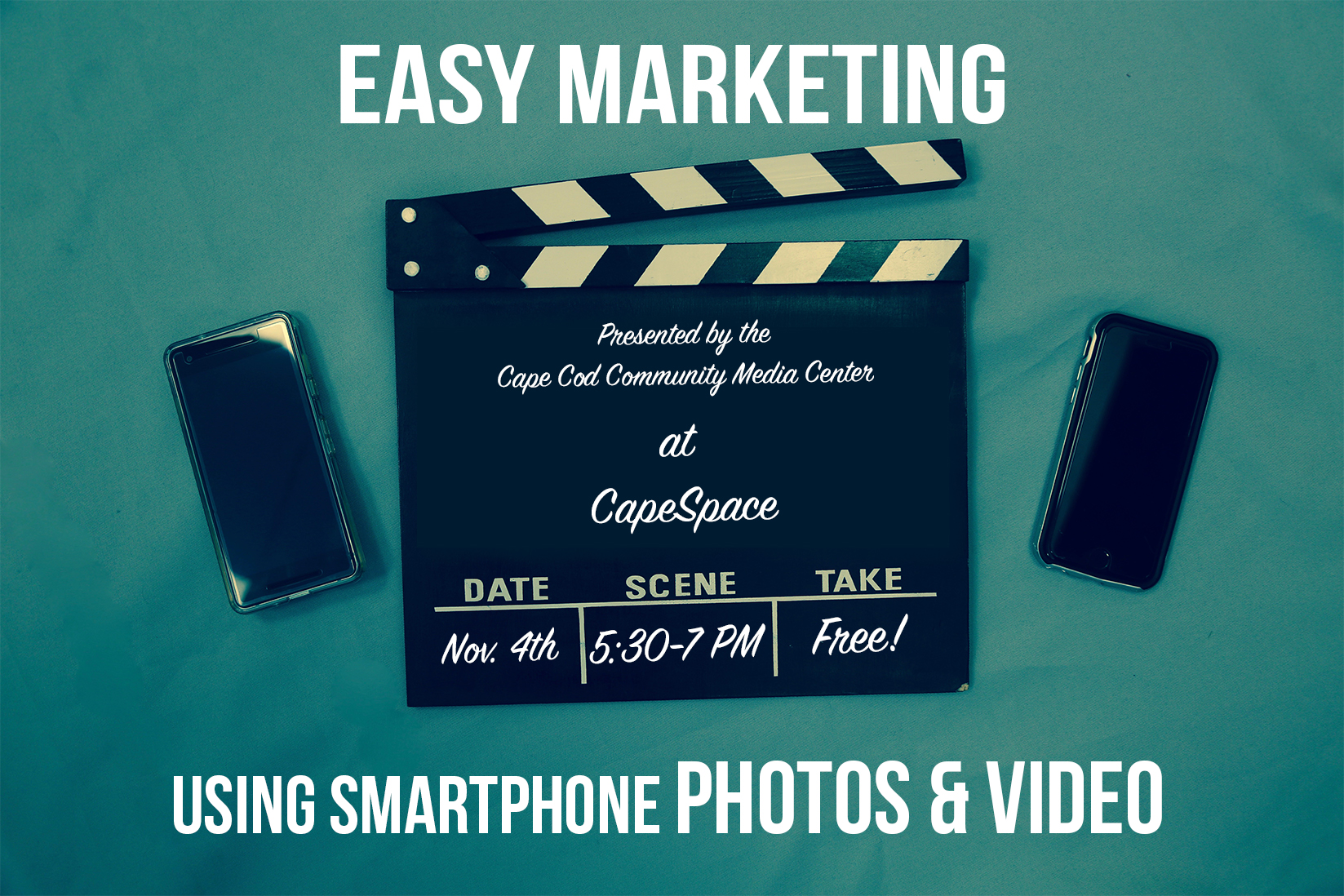 Media Flier Captioned "Easy Marketing using Smartphone Photos and Video"